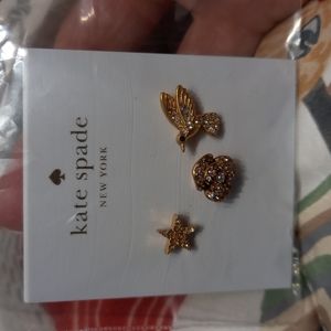 Kate Spade 3 charms small stud earrings NWT